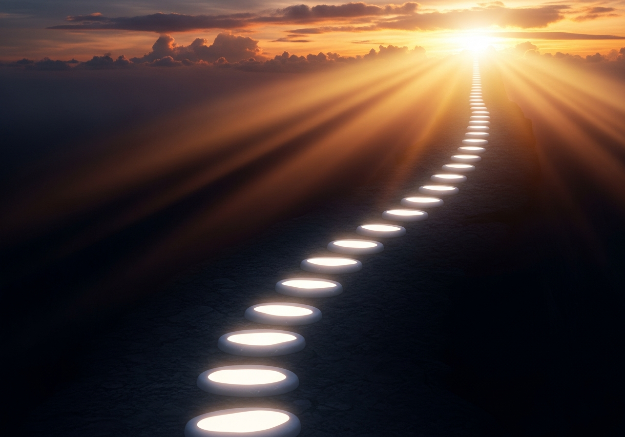 A sunrise over a path leading to a bright future