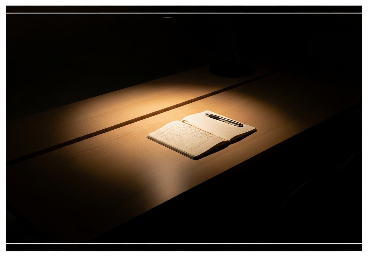 A person working intensely at a clean desk with complete focus
