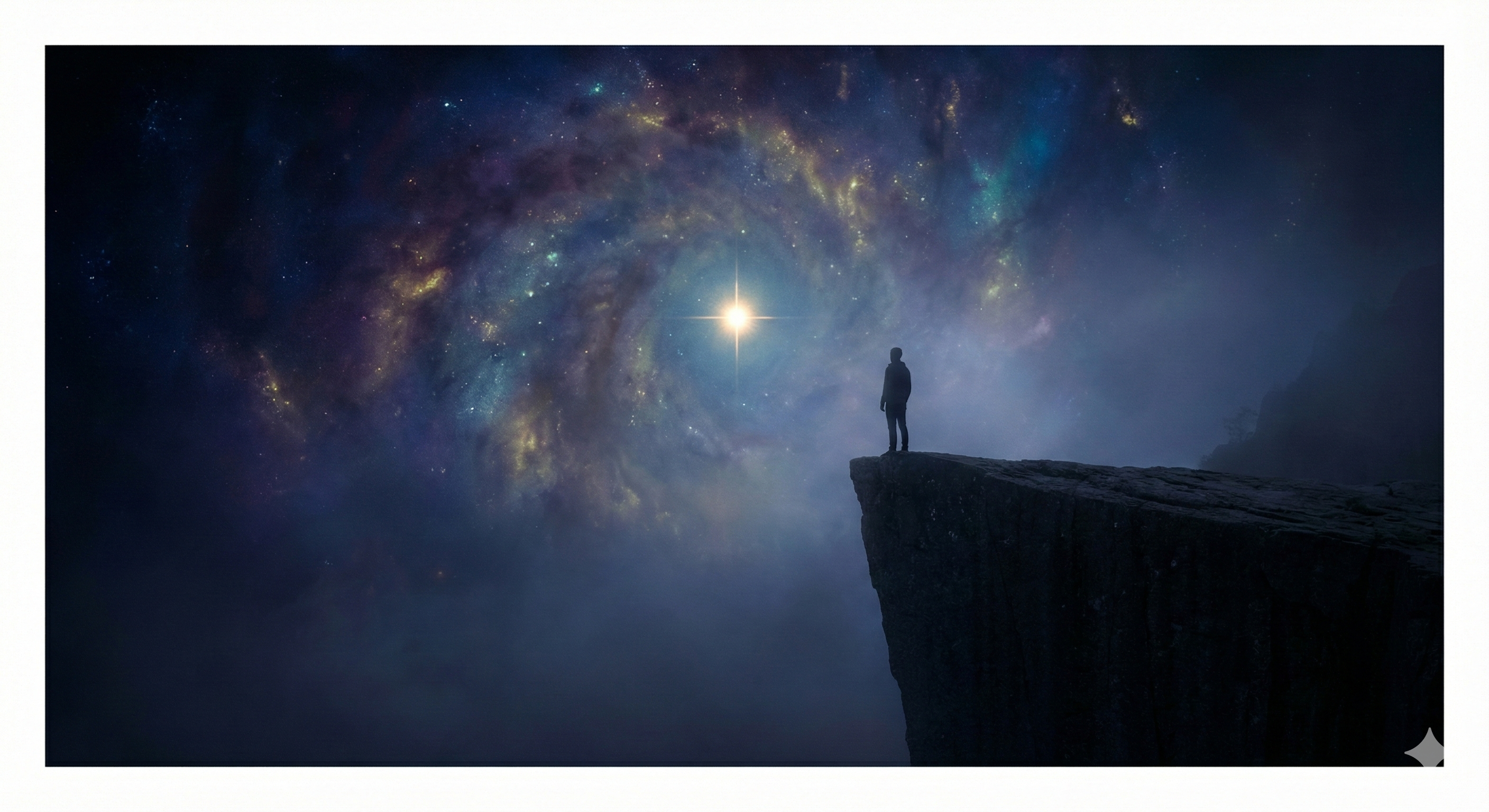 A compass pointing towards a mountain peak at sunrise