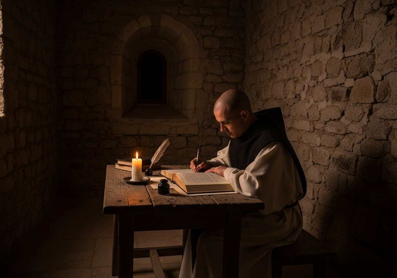 A person in deep focus, working alone in a minimalist space