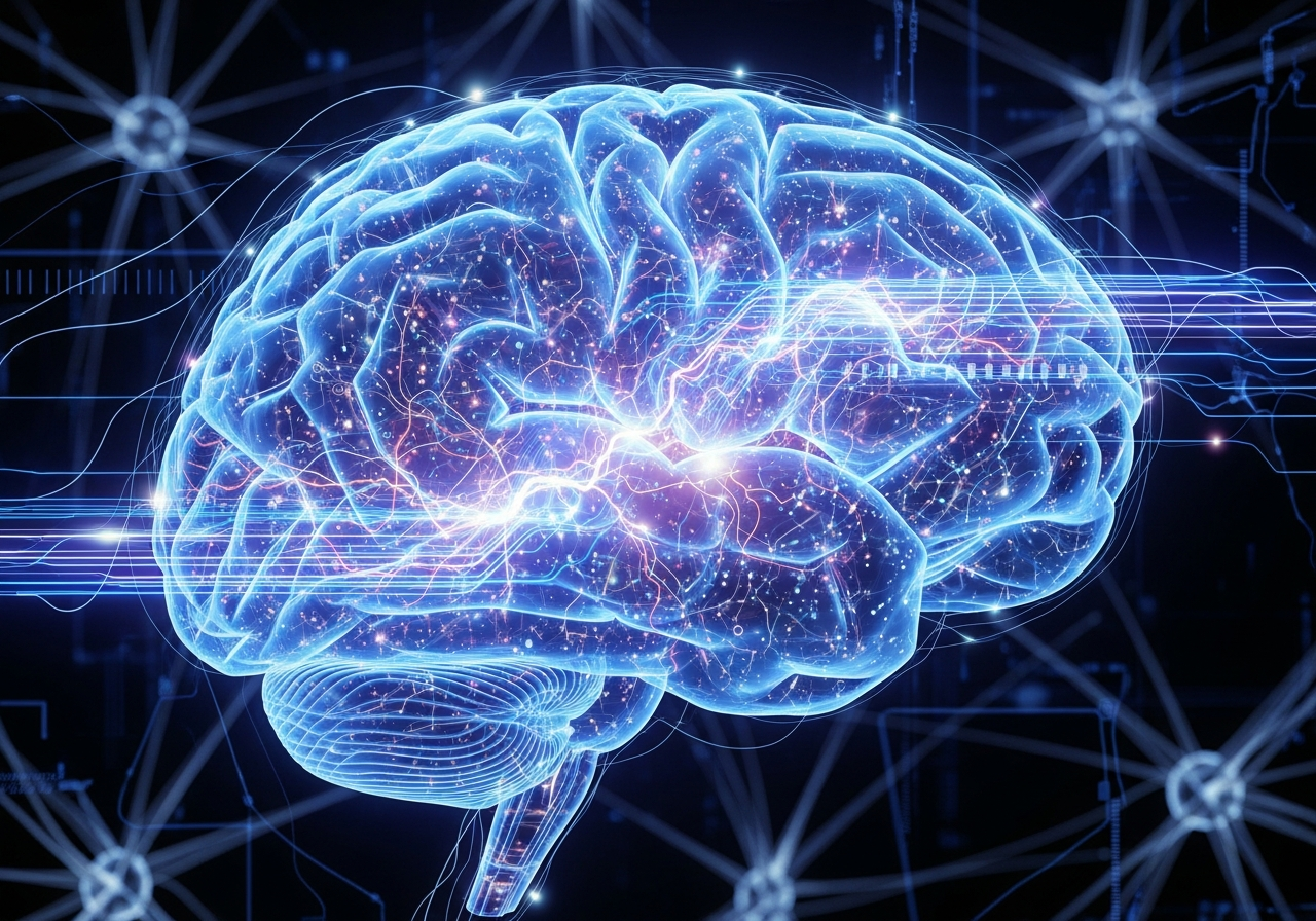 A human brain with glowing neural connections being rewired