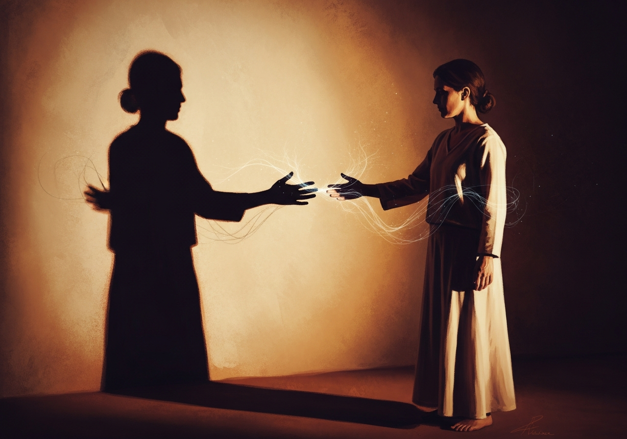 A person looking at their shadow which reveals hidden aspects of themselves