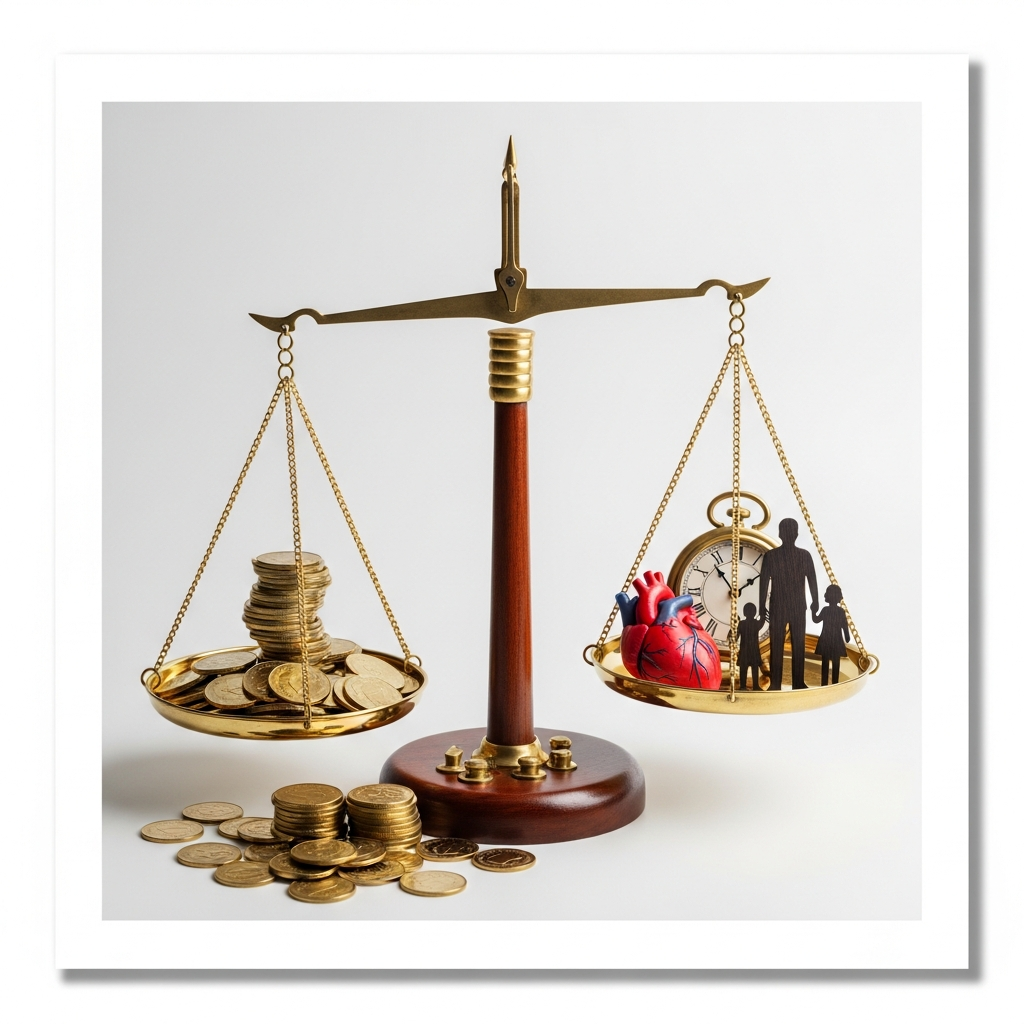 An hourglass with coins flowing through it symbolizing time and money